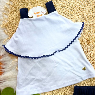 Conj. Regata com Babadinho e Short - Branco e Marinho